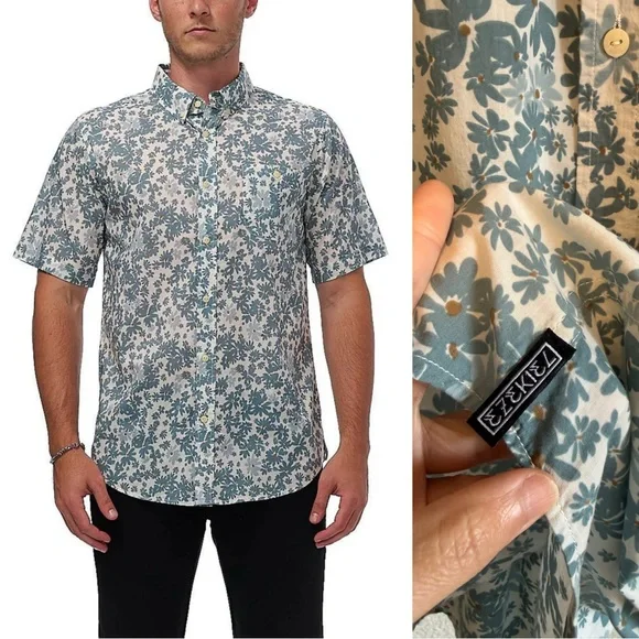 Ezekiel Blue and White Floral Button Down Shirt-size L- NWT - Picture 2 of 11